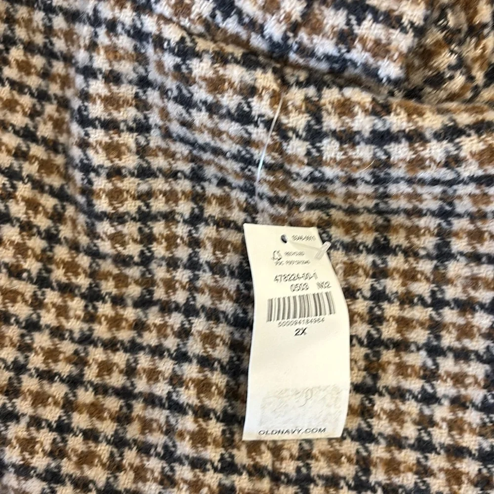 Old Navy Soft-Brushed Houndstooth Plaid Button-Front Wool Blend Overcoat Size 2X